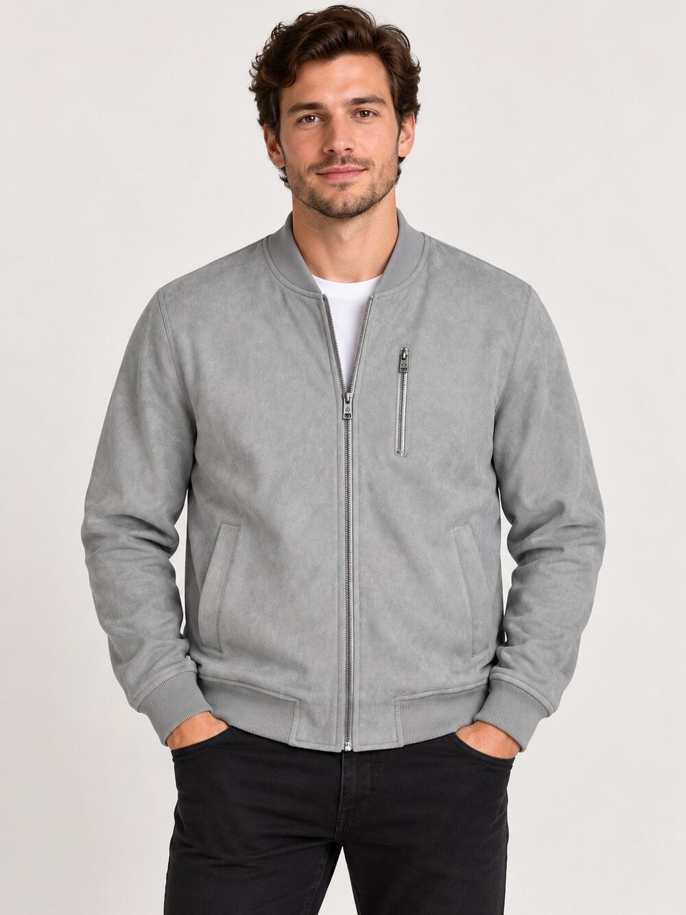 Ben Sherman Men’s Gray Faux Suede Bomber Jacket Size M New With Tags